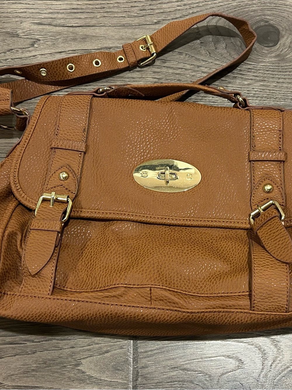 Steve Madden Cognac Pebbled Satchel with Gold Hardware